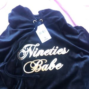 Forever 21, 90's babe logo crop velour hoodie